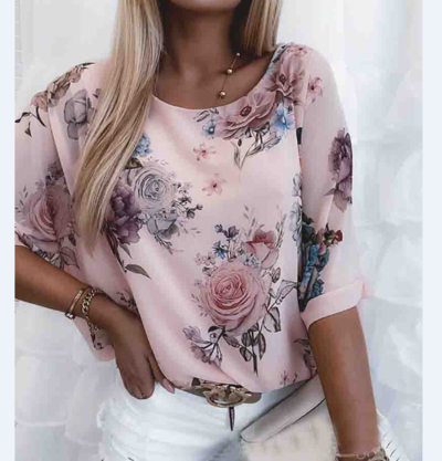 Casual Pink Printed Long Sleeve Top
