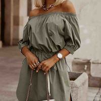 Women's Army Green One-shoulder Dress - Thumbnail 1