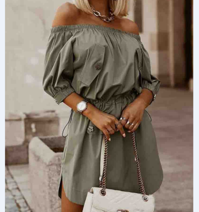 Women's Army Green One-shoulder Dress