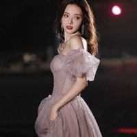 Pink tulle long prom dress pink evening dress - Thumbnail 3