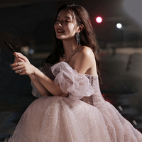 Pink tulle long prom dress pink evening dress - Thumbnail 5