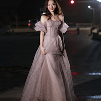 Pink tulle long prom dress pink evening dress - Thumbnail 7