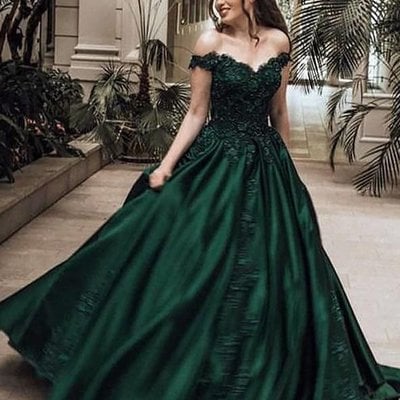 Sp1188,2022 classic satin dark green off shoulder sweetheart ball gown prom dress