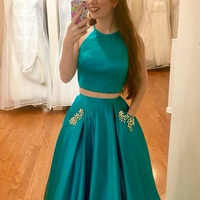 SP1190,Simple Yellow Sleeveless Beaded Two Piece Prom Dress With Pockets - Thumbnail 2