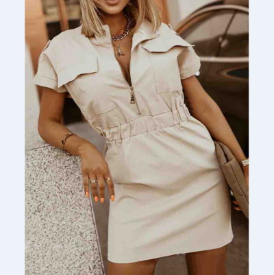 Fashion Sexy Zipper Short Sleeve Dress