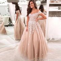 A Line Champagne Lace Wedding Dresses Off The Shoulder Floor Length Bridal Gowns Zip Back Plus Size Second Wedding Outdoor Marriage,703 - Thumbnail 1
