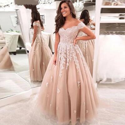 A line champagne lace wedding dresses off the shoulder floor length bridal gowns zip back plus size second wedding outdoor marriage,703 - Thumbnail 2