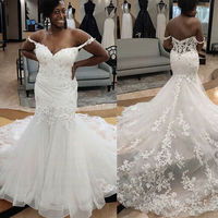Mermaid Wedding Dresses Off the Shoulder Lace Applique Bridal Gowns Plus Size,704 - Thumbnail 2