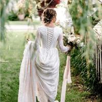 Vintage Lace A-line Modest Wedding Dress With Sheer Long Sleeves Wedding Gown,707 - Thumbnail 1