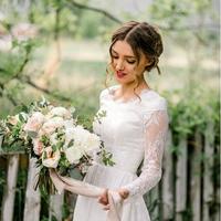 Vintage Lace A-line Modest Wedding Dress With Sheer Long Sleeves Wedding Gown,707 - Thumbnail 2