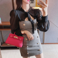 Female Slim Temperament Bird Lattice Bag Hip Dress - Thumbnail 1