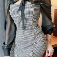 Female Slim Temperament Bird Lattice Bag Hip Dress - Thumbnail 3