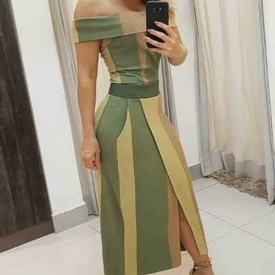 Sexy one-shoulder tight-fitting slit dress