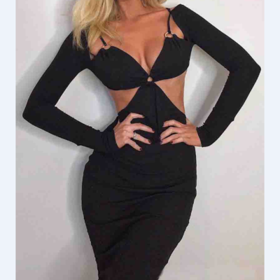 Solid color women's tight-fitting long sleeve dress