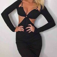 Solid Color Women'S Tight-Fitting Long Sleeve Dress - Thumbnail 1