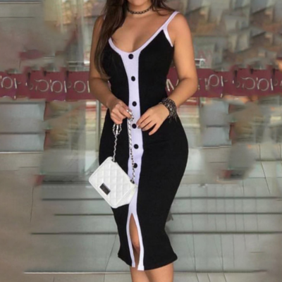 Women's sexy v-neck skinny sleeveless dress