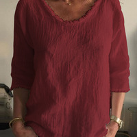 Round Neck Solid Color Long Sleeve Loose T-Shirt - Thumbnail 2