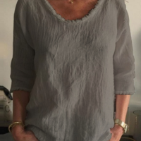 Round Neck Solid Color Long Sleeve Loose T-Shirt - Thumbnail 1