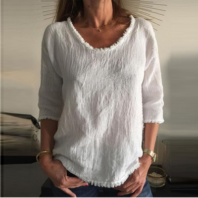 Round neck solid color long sleeve loose t-shirt