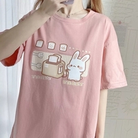 Cute Bunny And Toast Bread Graphic Cartoon Print Loose Short Sleeve T-shirt Aesthetic Casual Summer E-Girl Kawaii Korean Japanese Harajuku - Thumbnail 4