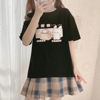 Cute Bunny And Toast Bread Graphic Cartoon Print Loose Short Sleeve T-shirt Aesthetic Casual Summer E-Girl Kawaii Korean Japanese Harajuku - Thumbnail 6
