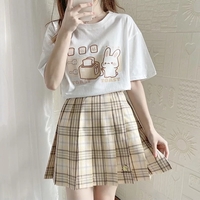 Cute Bunny And Toast Bread Graphic Cartoon Print Loose Short Sleeve T-shirt Aesthetic Casual Summer E-Girl Kawaii Korean Japanese Harajuku - Thumbnail 1