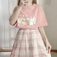 Cute Bunny And Toast Bread Graphic Cartoon Print Loose Short Sleeve T-shirt Aesthetic Casual Summer E-Girl Kawaii Korean Japanese Harajuku - Thumbnail 5