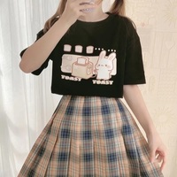 Cute Bunny And Toast Bread Graphic Cartoon Print Loose Short Sleeve T-shirt Aesthetic Casual Summer E-Girl Kawaii Korean Japanese Harajuku - Thumbnail 7