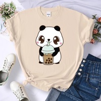 Cute Panda Bear Boba Bubble Milk Tea Graphic Cartoon Print Loose Short Sleeve T-shirt Aesthetic Casual Summer E-Girl Kawaii Korean Japanese Harajuku - Thumbnail 4
