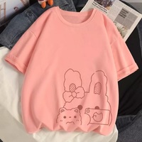 Cute Rabbit Bunny Camera Graphic Cartoon Print Loose Short Sleeve T-shirt Aesthetic Casual Summer E-Girl Kawaii Korean Japanese Harajuku - Thumbnail 2