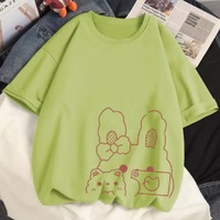 Cute Rabbit Bunny Camera Graphic Cartoon Print Loose Short Sleeve T-shirt Aesthetic Casual Summer E-Girl Kawaii Korean Japanese Harajuku - Thumbnail 4