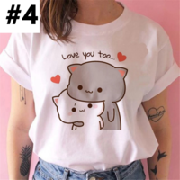 Cute White Cat Kitten Cartoon Print Loose Short Sleeve Shirt Aesthetic Casual E-Girl Kawaii Korean Japanese Harajuku - Thumbnail 4