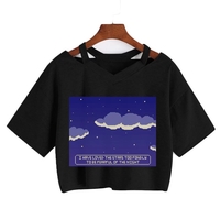 Cute Vintage Mountain Road Moon Night Sky Print Crop Top Short Sleeve Shirt Aesthetic Casual E-Girl Kawaii Korean Japanese Harajuku - Thumbnail 2