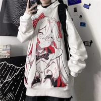 Cute Pink Anime Girl Cartoon Graphic Print Oversized Fleece Hoodie Sweatshirt Aesthetic Casual E-Girl Kawaii Korean Japanese Harajuku - Thumbnail 1
