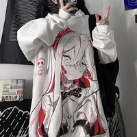 Cute Pink Anime Girl Cartoon Graphic Print Oversized Fleece Hoodie Sweatshirt Aesthetic Casual E-Girl Kawaii Korean Japanese Harajuku - Thumbnail 4