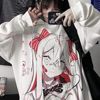 Cute Pink Anime Girl Cartoon Graphic Print Oversized Fleece Hoodie Sweatshirt Aesthetic Casual E-Girl Kawaii Korean Japanese Harajuku - Thumbnail 5