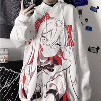 Cute Pink Anime Girl Cartoon Graphic Print Oversized Fleece Hoodie Sweatshirt Aesthetic Casual E-Girl Kawaii Korean Japanese Harajuku - Thumbnail 9