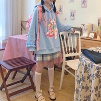 Cute Pastel Anime Girl Teddy Bear Cartoon Graphic Print Oversized Fleece Hoodie Sweatshirt Aesthetic Casual E-Girl Kawaii Korean Japanese Harajuku - Thumbnail 8