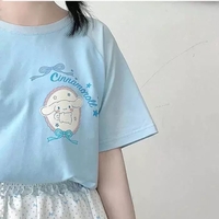 Cute Blue Japanese Anime Cartoon Graphic Print Loose Short Sleeve T-shirt  - Thumbnail 1