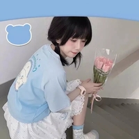 Cute Blue Japanese Anime Cartoon Graphic Print Loose Short Sleeve T-shirt  - Thumbnail 2