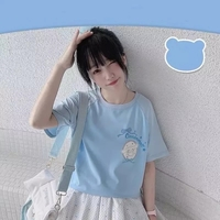 Cute Blue Japanese Anime Cartoon Graphic Print Loose Short Sleeve T-shirt  - Thumbnail 3