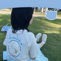 Cute Blue Japanese Anime Cartoon Graphic Print Loose Short Sleeve T-shirt  - Thumbnail 5