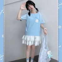 Cute Blue Japanese Anime Cartoon Graphic Print Loose Short Sleeve T-shirt  - Thumbnail 6