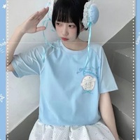 Cute Blue Japanese Anime Cartoon Graphic Print Loose Short Sleeve T-shirt  - Thumbnail 7