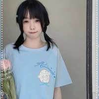 Cute Blue Japanese Anime Cartoon Graphic Print Loose Short Sleeve T-shirt  - Thumbnail 8