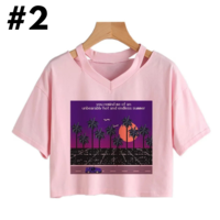 Cute Vintage Mountain Road Moon Night Sky Print Crop Top Short Sleeve Shirt Aesthetic Casual E-Girl Kawaii Korean Japanese Harajuku - Thumbnail 8