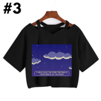 Cute Vintage Mountain Road Moon Night Sky Print Crop Top Short Sleeve Shirt Aesthetic Casual E-Girl Kawaii Korean Japanese Harajuku - Thumbnail 9