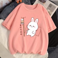 Cute Rabbit Boba Bubble Milk Tea Graphic Cartoon Print Loose Short Sleeve T-shirt Aesthetic Casual Summer E-Girl Kawaii Korean Japanese Harajuku - Thumbnail 2