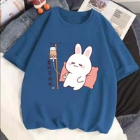 Cute Rabbit Boba Bubble Milk Tea Graphic Cartoon Print Loose Short Sleeve T-shirt Aesthetic Casual Summer E-Girl Kawaii Korean Japanese Harajuku - Thumbnail 5