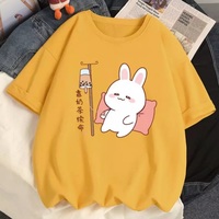 Cute Rabbit Boba Bubble Milk Tea Graphic Cartoon Print Loose Short Sleeve T-shirt Aesthetic Casual Summer E-Girl Kawaii Korean Japanese Harajuku - Thumbnail 7